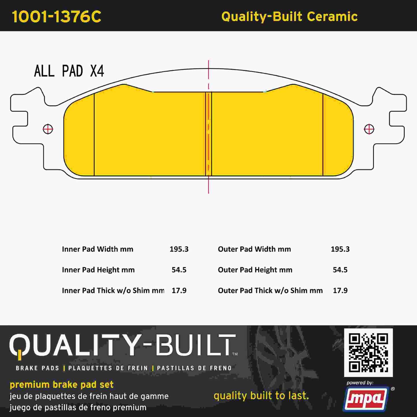 Quality-Built Quality-Built Premium Ceramic Brake Pads w/ Hardware 1001-1376C