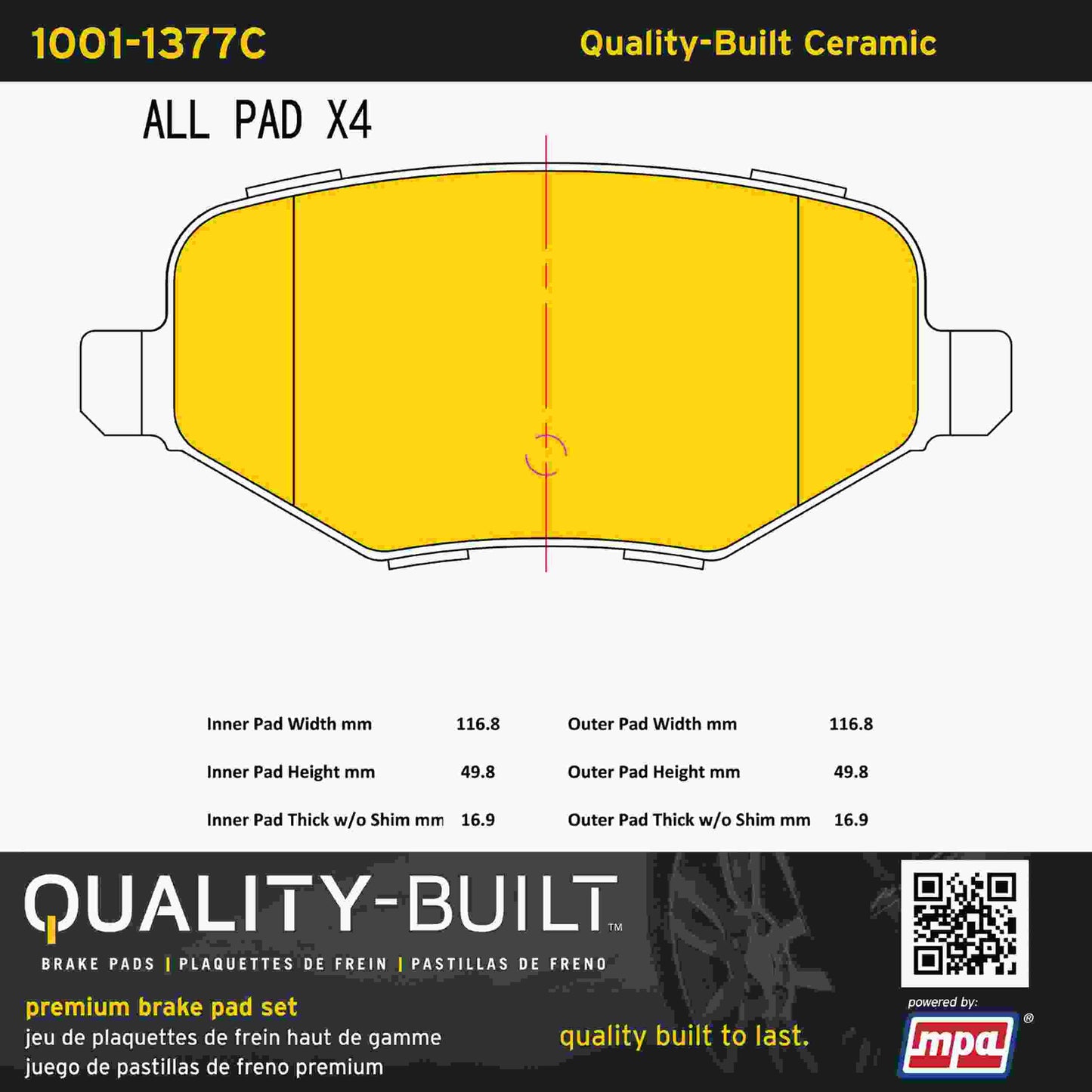 Quality-Built Quality-Built Premium Ceramic Brake Pads w/ Hardware 1001-1377C