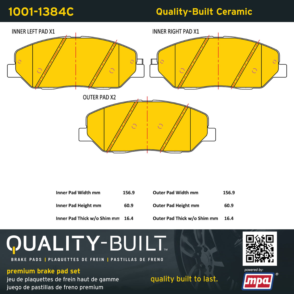 Quality-Built Quality-Built Premium Ceramic Brake Pads w/ Hardware 1001-1384C