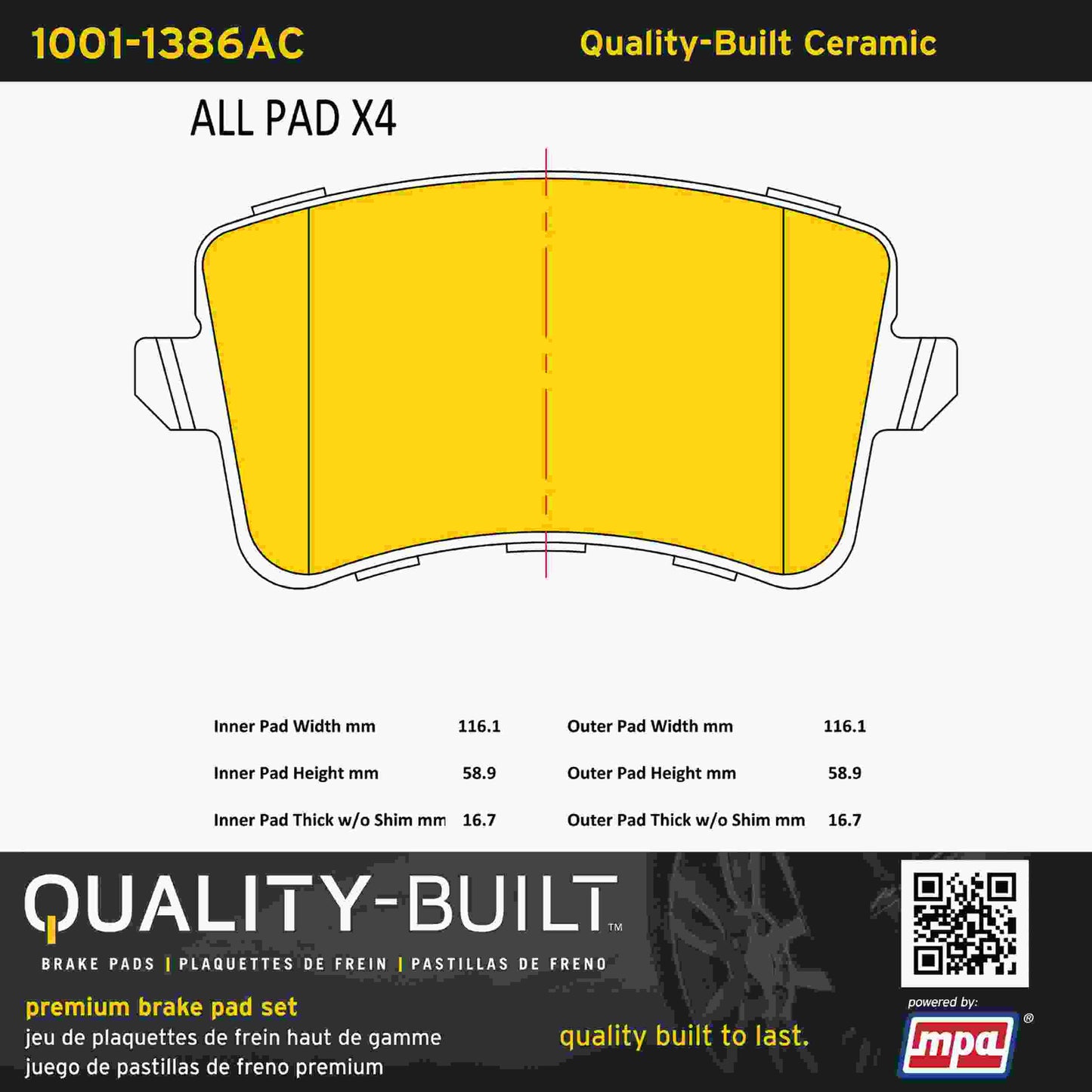 Quality-Built Quality-Built Premium Ceramic Brake Pads w/ Hardware 1001-1386AC