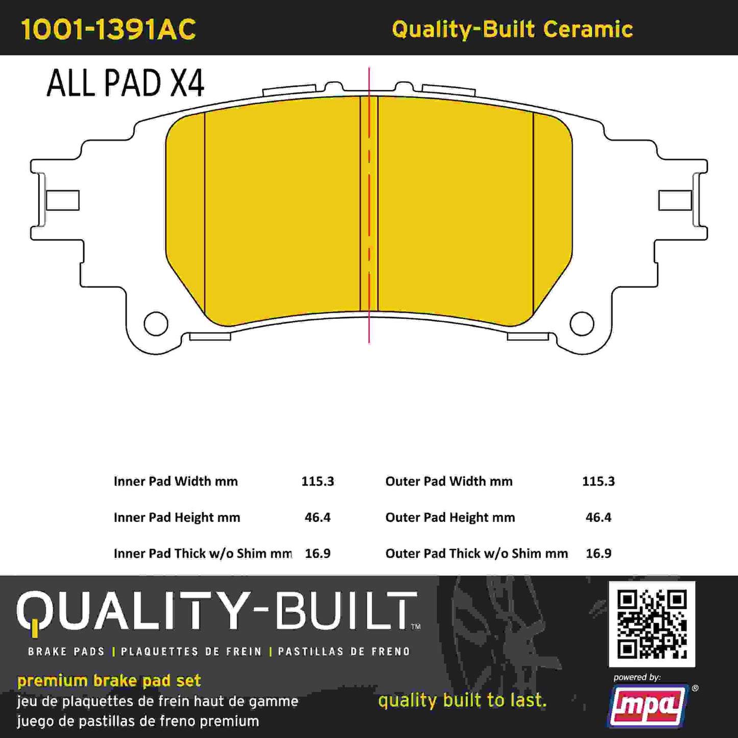 Quality-Built Quality-Built Premium Ceramic Brake Pads w/ Hardware 1001-1391AC