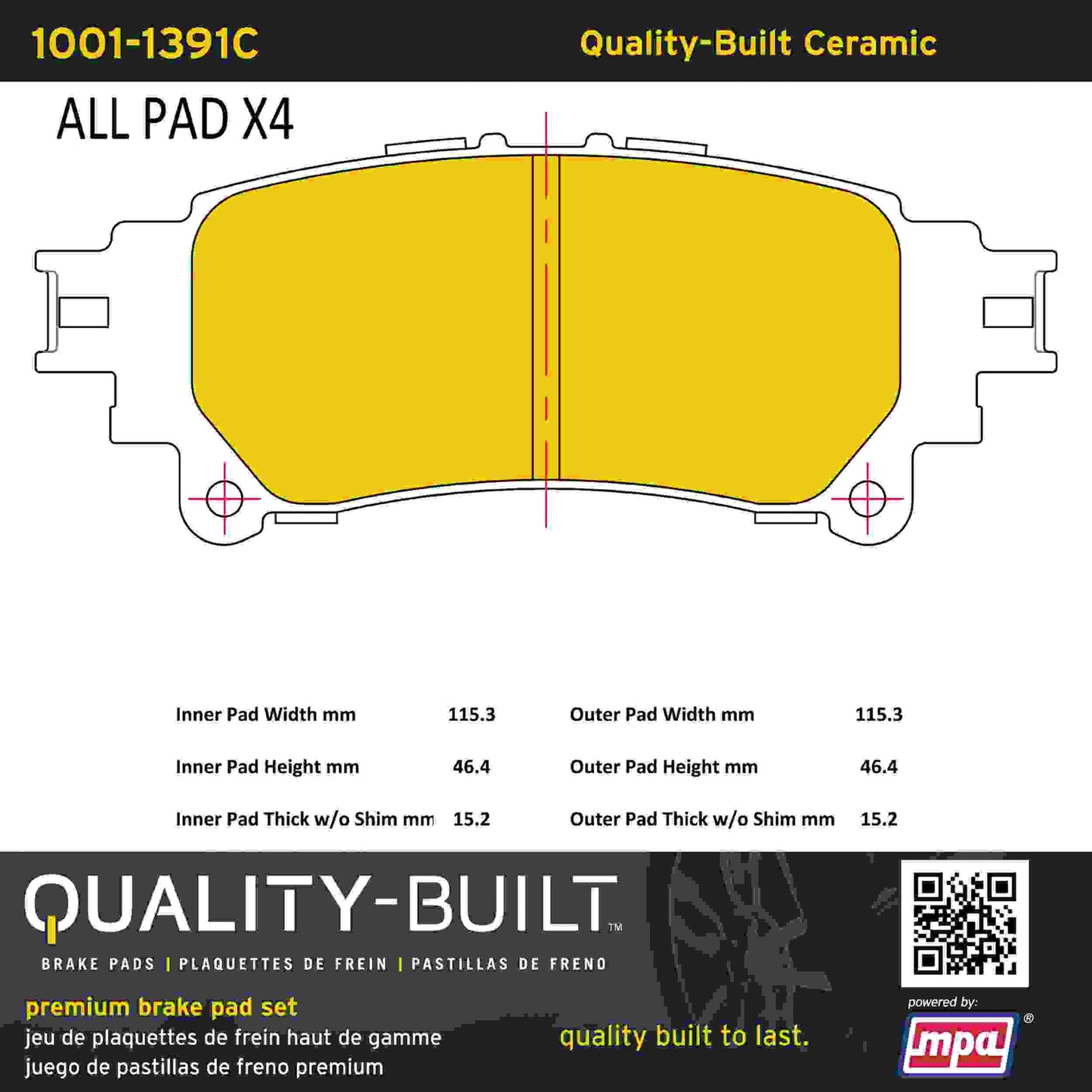 Quality-Built Quality-Built Premium Ceramic Brake Pads w/ Hardware 1001-1391C