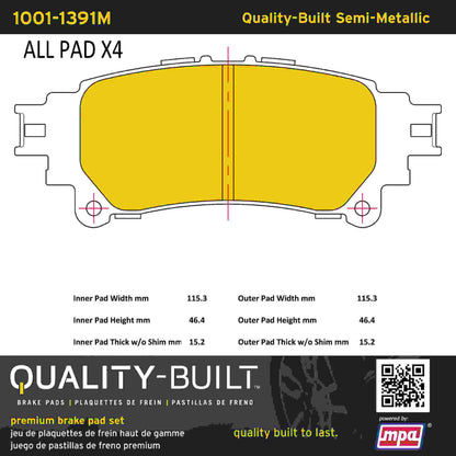 Quality-Built Quality-Built Premium Semi-Metallic Brake Pads w/ Hardware 1001-1391M
