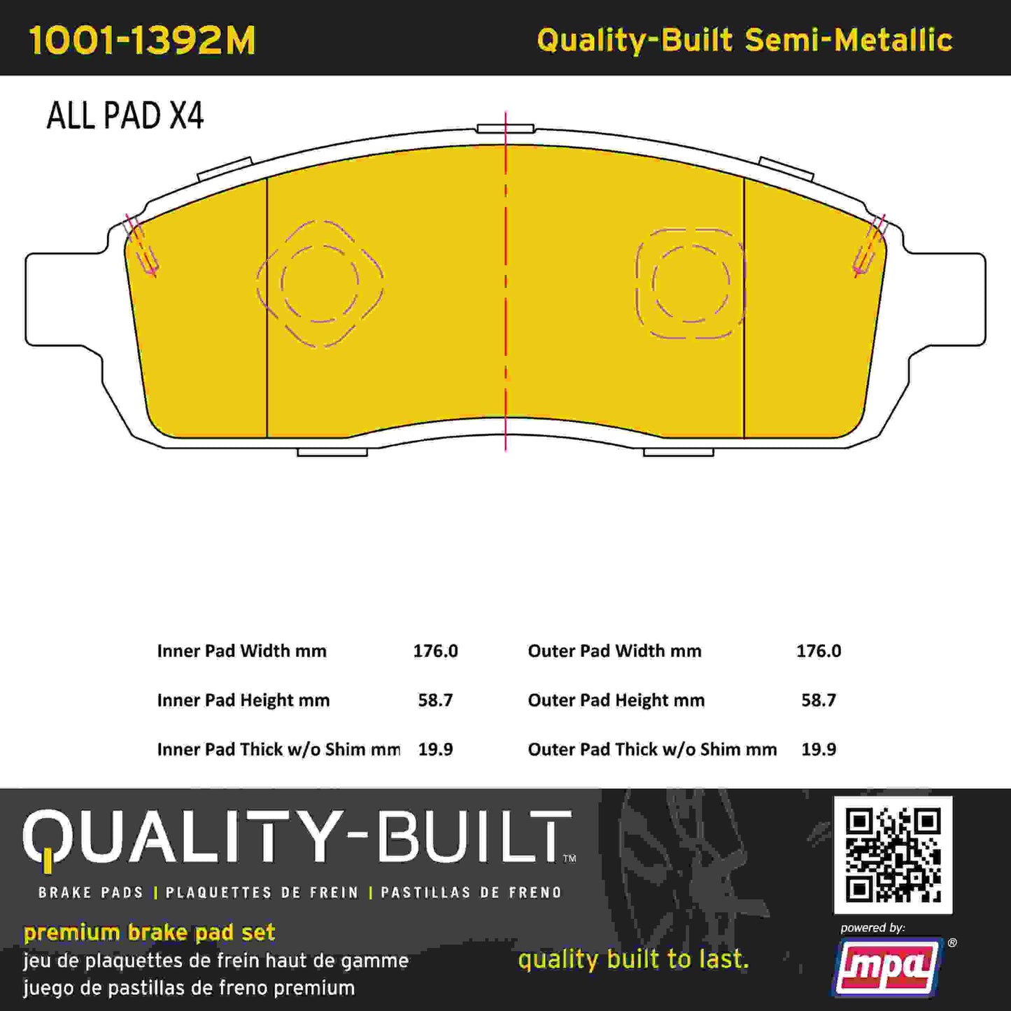 Quality-Built Quality-Built Premium Semi-Metallic Brake Pads w/ Hardware 1001-1392M