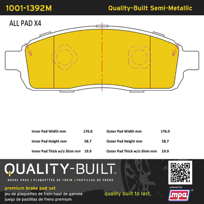 Quality-Built Quality-Built Premium Semi-Metallic Brake Pads w/ Hardware 1001-1392M