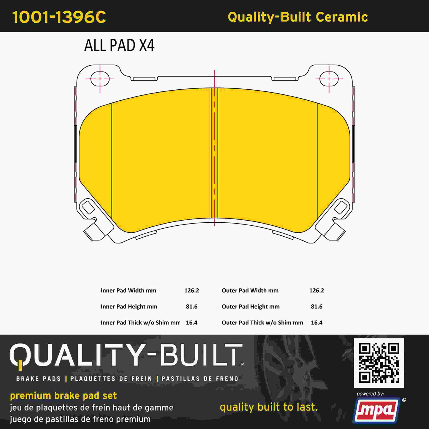 Quality-Built Quality-Built Premium Ceramic Brake Pads w/ Hardware 1001-1396C