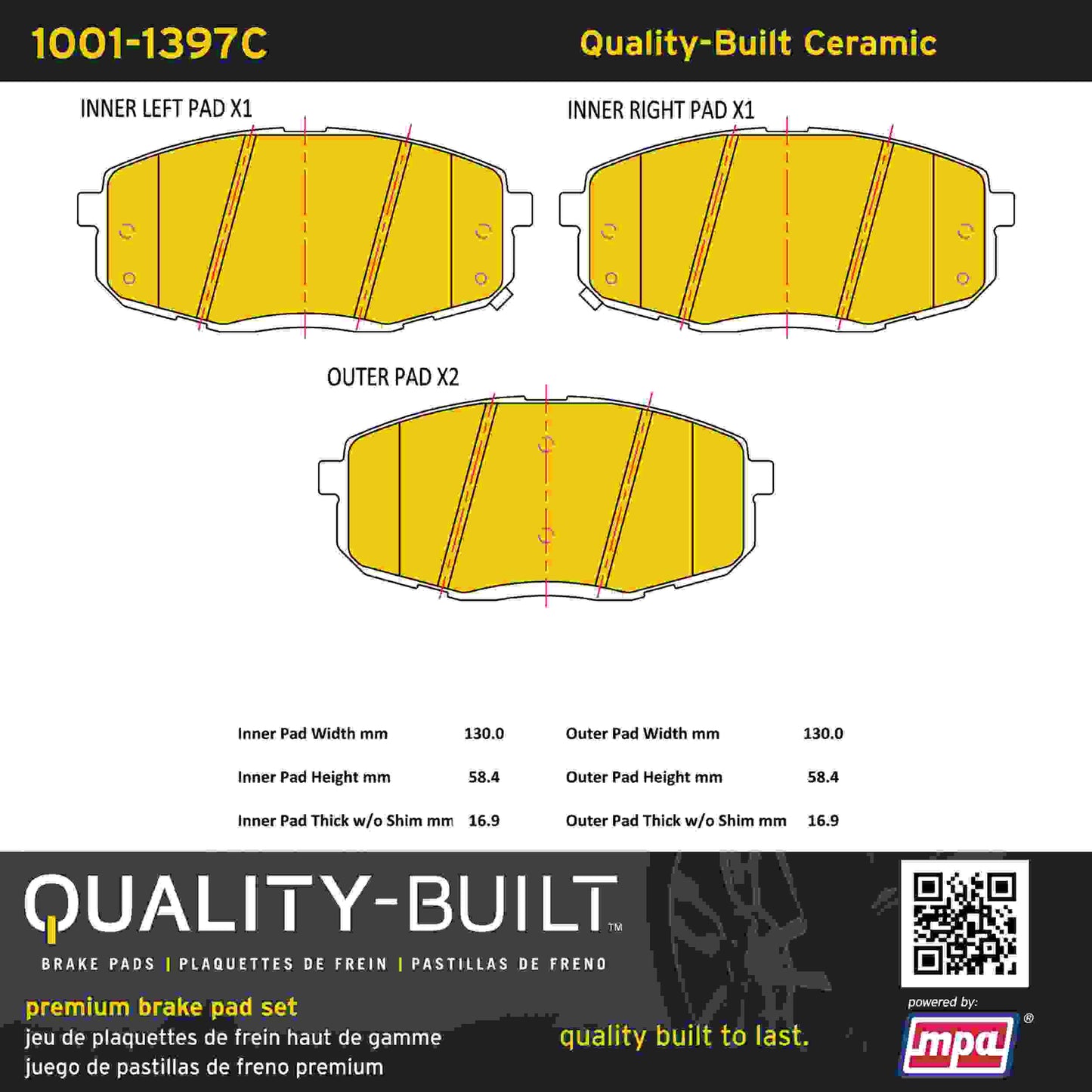 Quality-Built Quality-Built Premium Ceramic Brake Pads w/ Hardware 1001-1397C