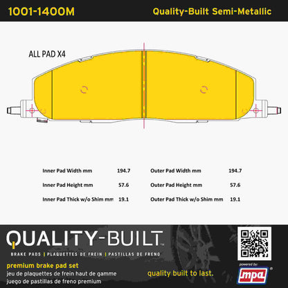 Quality-Built Quality-Built Premium Semi-Metallic Brake Pads w/ Hardware 1001-1400M