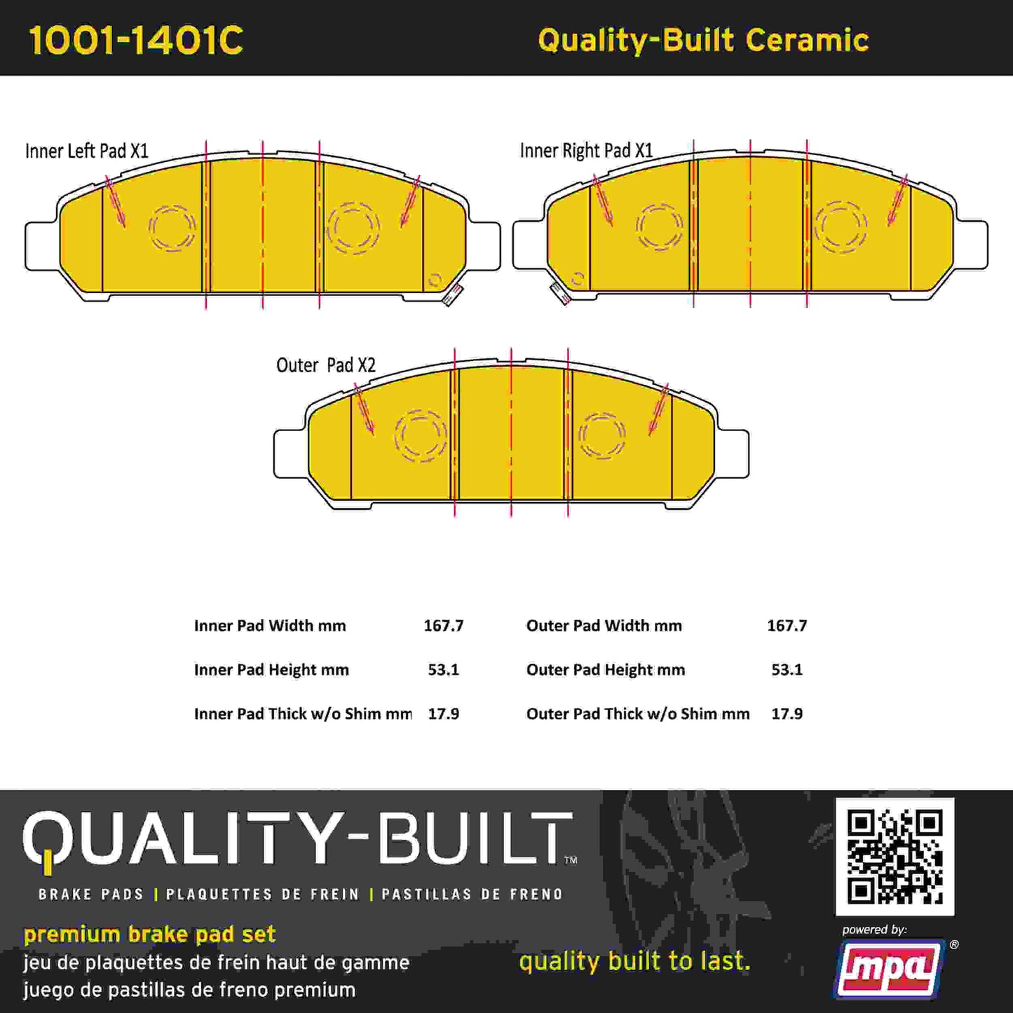 Quality-Built Quality-Built Premium Ceramic Brake Pads w/ Hardware 1001-1401C
