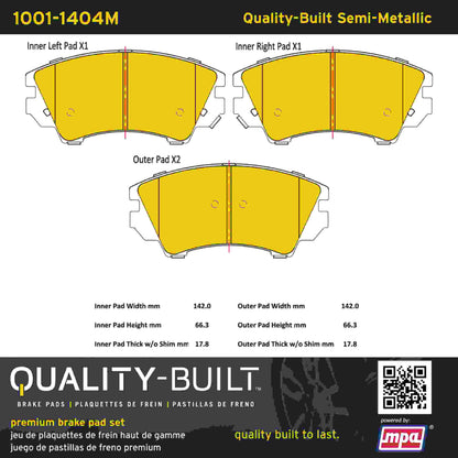 Quality-Built Quality-Built Premium Semi-Metallic Brake Pads w/ Hardware 1001-1404M