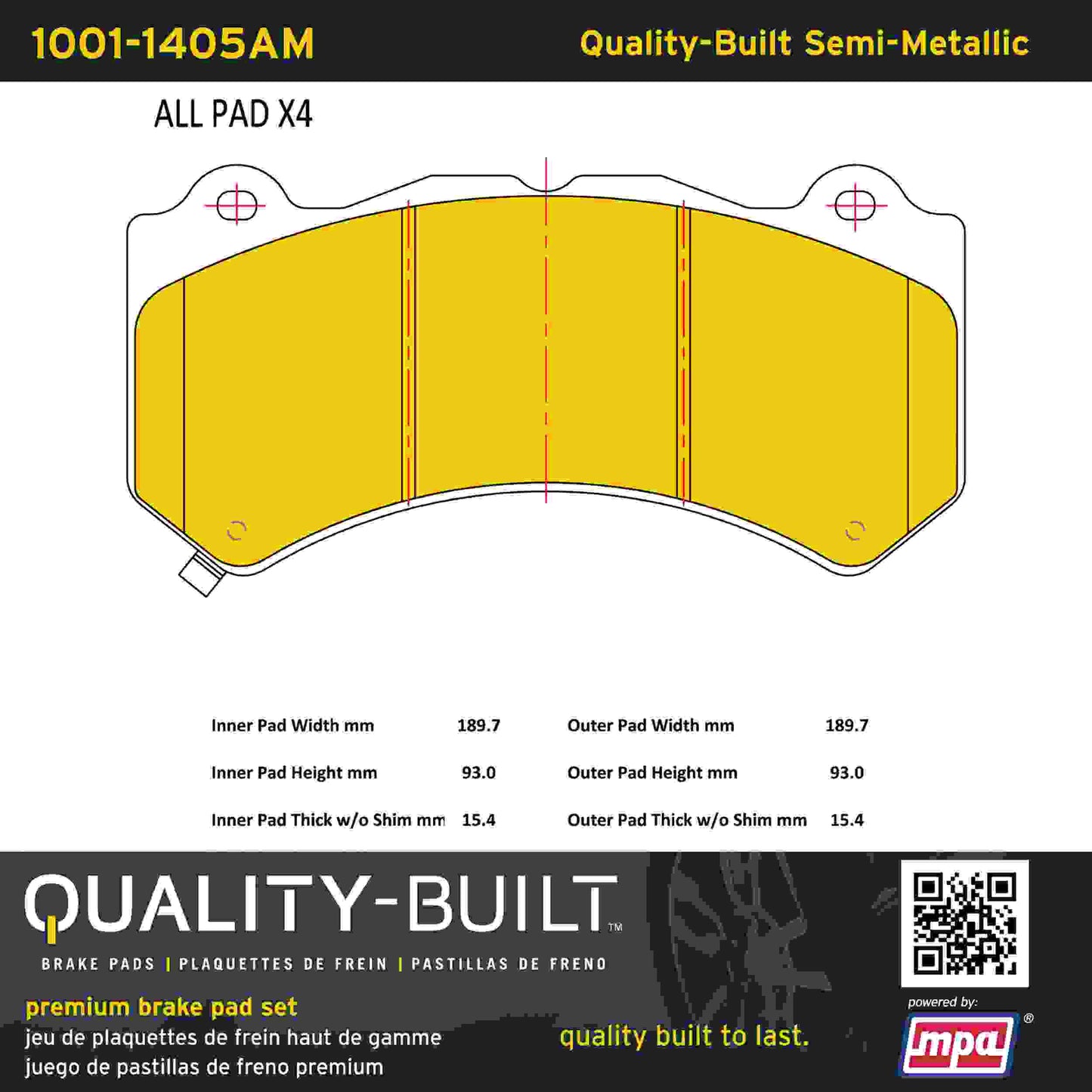 Quality-Built Quality-Built Premium Semi-Metallic Brake Pads w/ Hardware 1001-1405AM