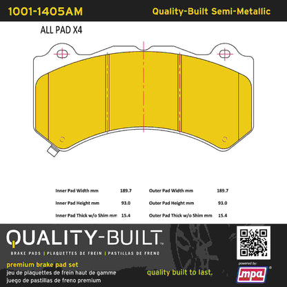 Quality-Built Quality-Built Premium Semi-Metallic Brake Pads w/ Hardware 1001-1405AM