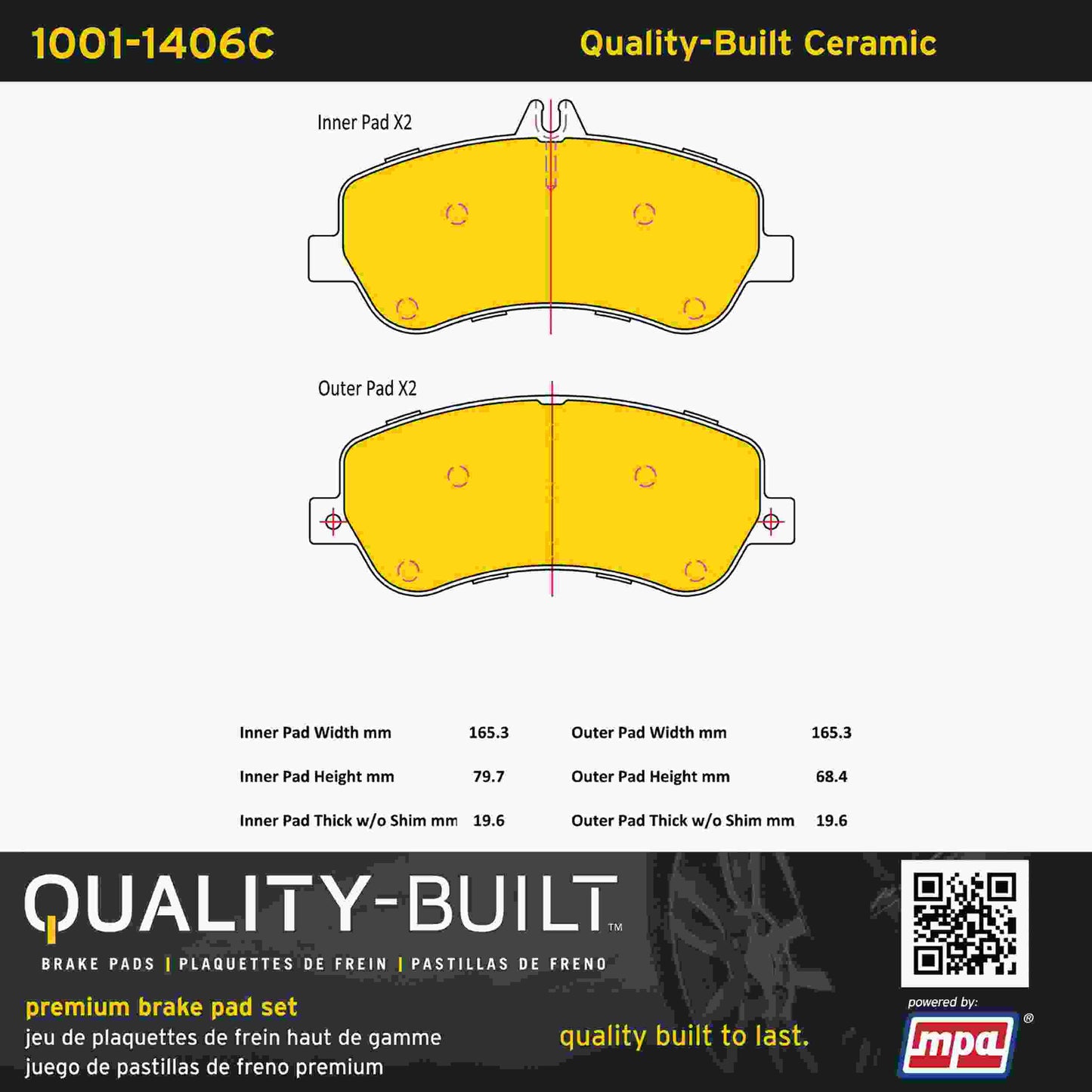 Quality-Built Quality-Built Premium Ceramic Brake Pads w/ Hardware 1001-1406C