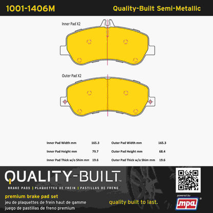 Quality-Built Quality-Built Premium Semi-Metallic Brake Pads w/ Hardware 1001-1406M
