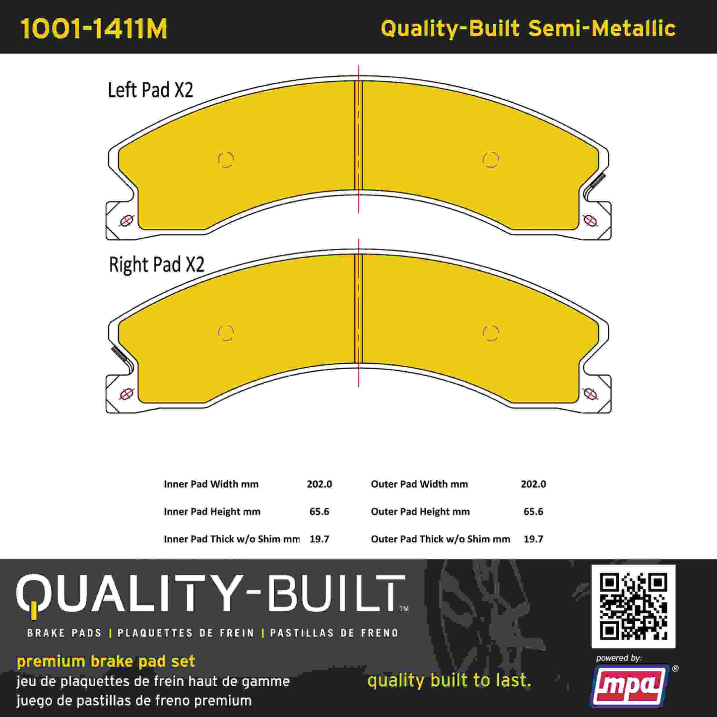 Quality-Built Quality-Built Premium Semi-Metallic Brake Pads w/ Hardware 1001-1411M