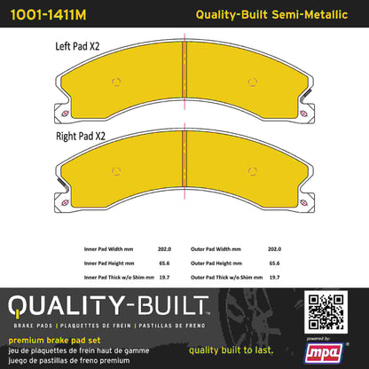 Quality-Built Quality-Built Premium Semi-Metallic Brake Pads w/ Hardware 1001-1411M