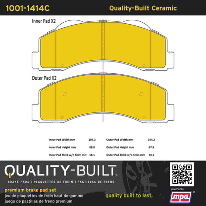 Quality-Built Quality-Built Premium Ceramic Brake Pads w/ Hardware 1001-1414C