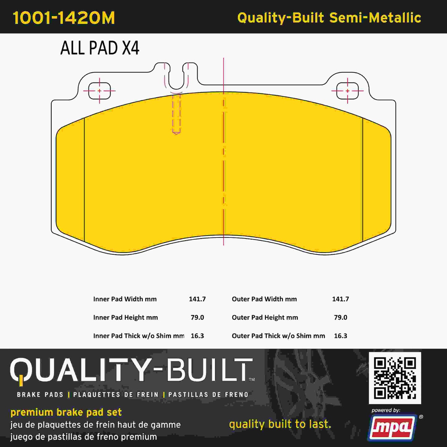 Quality-Built Quality-Built Premium Semi-Metallic Brake Pads w/ Hardware 1001-1420M