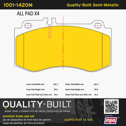 Quality-Built Quality-Built Premium Semi-Metallic Brake Pads w/ Hardware 1001-1420M