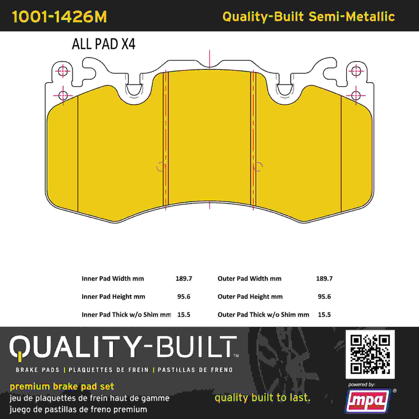 Quality-Built Quality-Built Premium Semi-Metallic Brake Pads w/ Hardware 1001-1426M