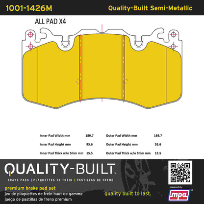 Quality-Built Quality-Built Premium Semi-Metallic Brake Pads w/ Hardware 1001-1426M