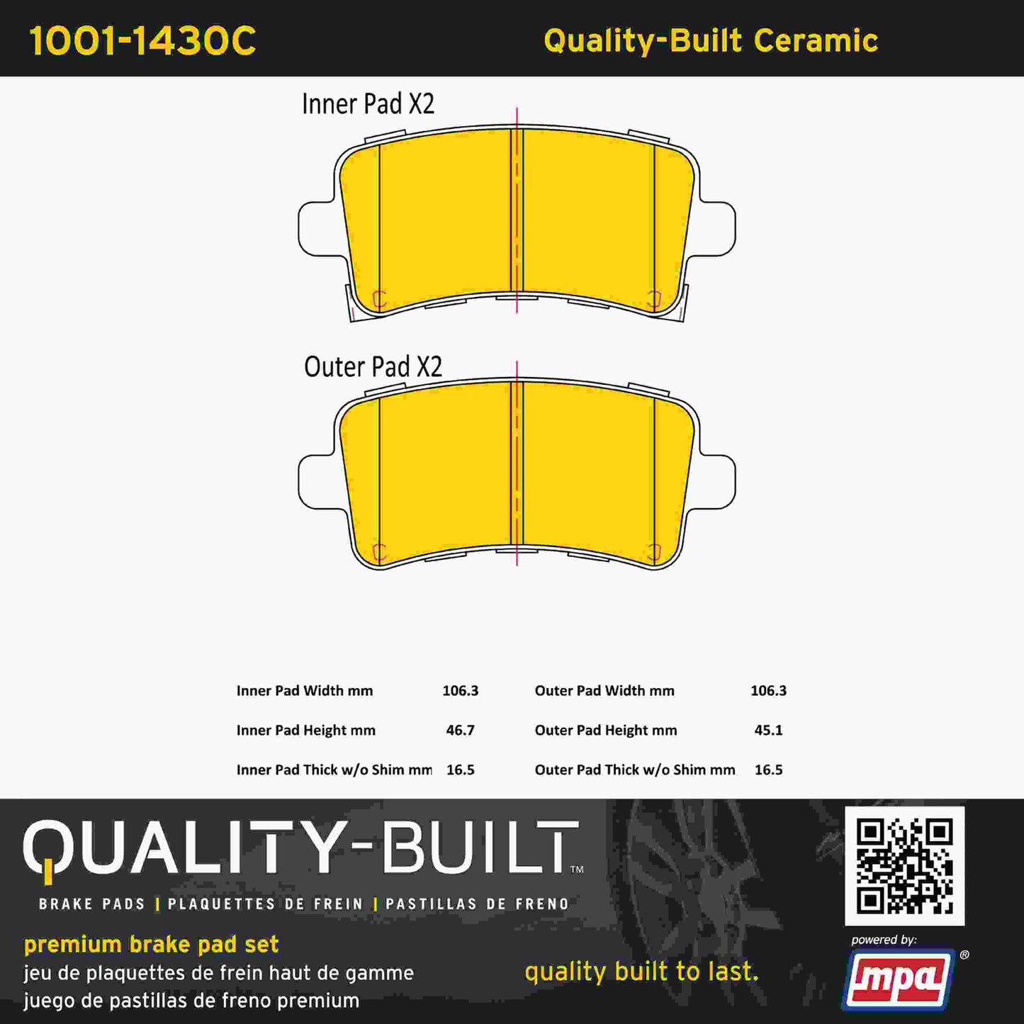 Quality-Built Quality-Built Premium Ceramic Brake Pads w/ Hardware 1001-1430C