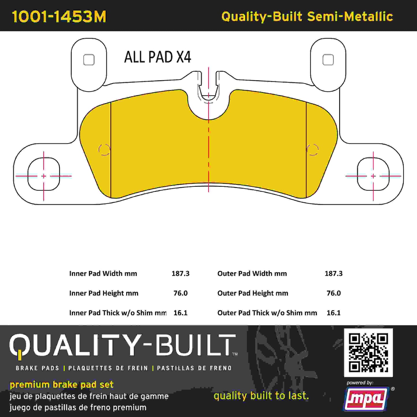 Quality-Built Quality-Built Premium Semi-Metallic Brake Pads w/ Hardware 1001-1453M