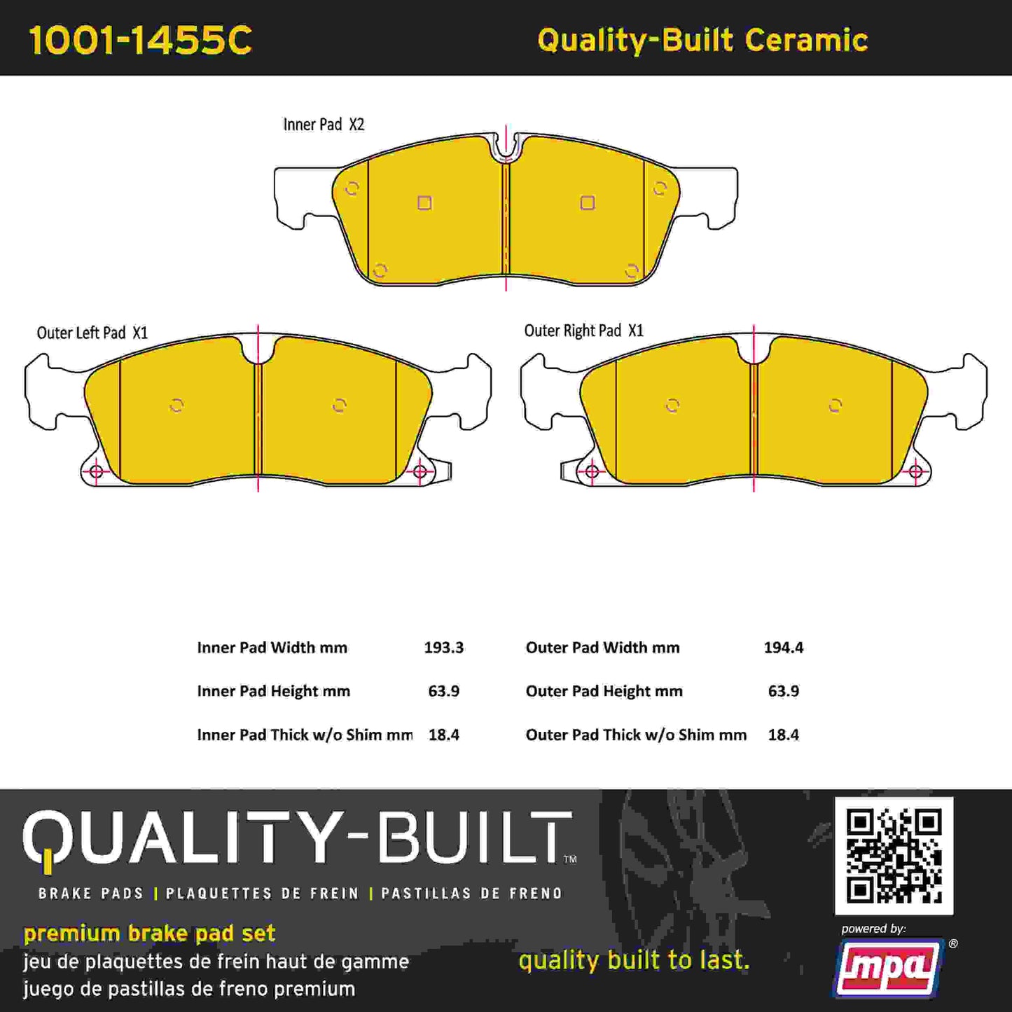 Quality-Built Quality-Built Premium Ceramic Brake Pads w/ Hardware 1001-1455C