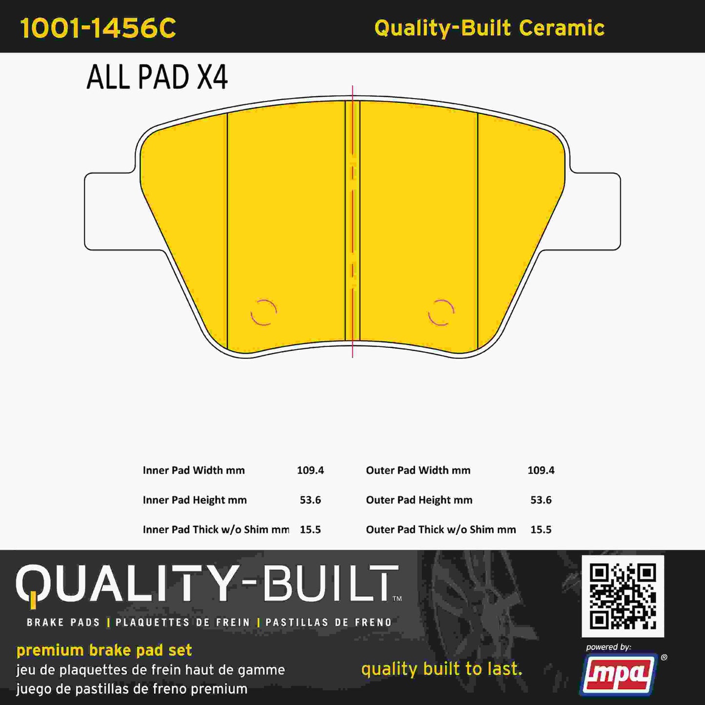 Quality-Built Quality-Built Premium Ceramic Brake Pads w/ Hardware 1001-1456C