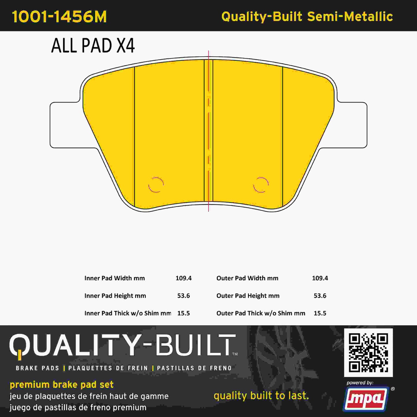 Quality-Built Quality-Built Premium Semi-Metallic Brake Pads w/ Hardware 1001-1456M