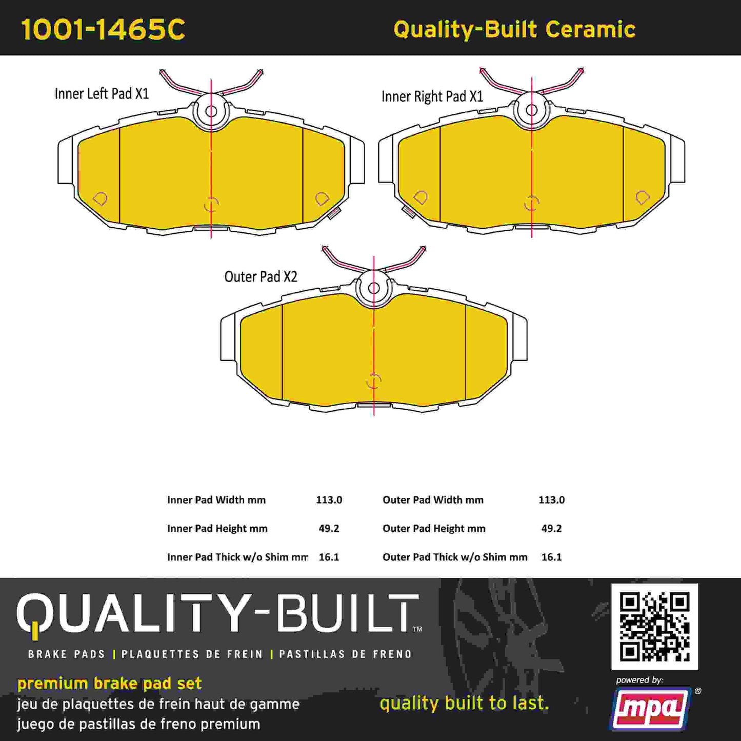 Quality-Built Quality-Built Premium Ceramic Brake Pads w/ Hardware 1001-1465C