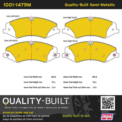 Quality-Built Quality-Built Premium Semi-Metallic Brake Pads w/ Hardware 1001-1479M