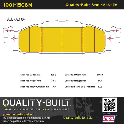 Quality-Built Quality-Built Premium Semi-Metallic Brake Pads w/ Hardware 1001-1508M