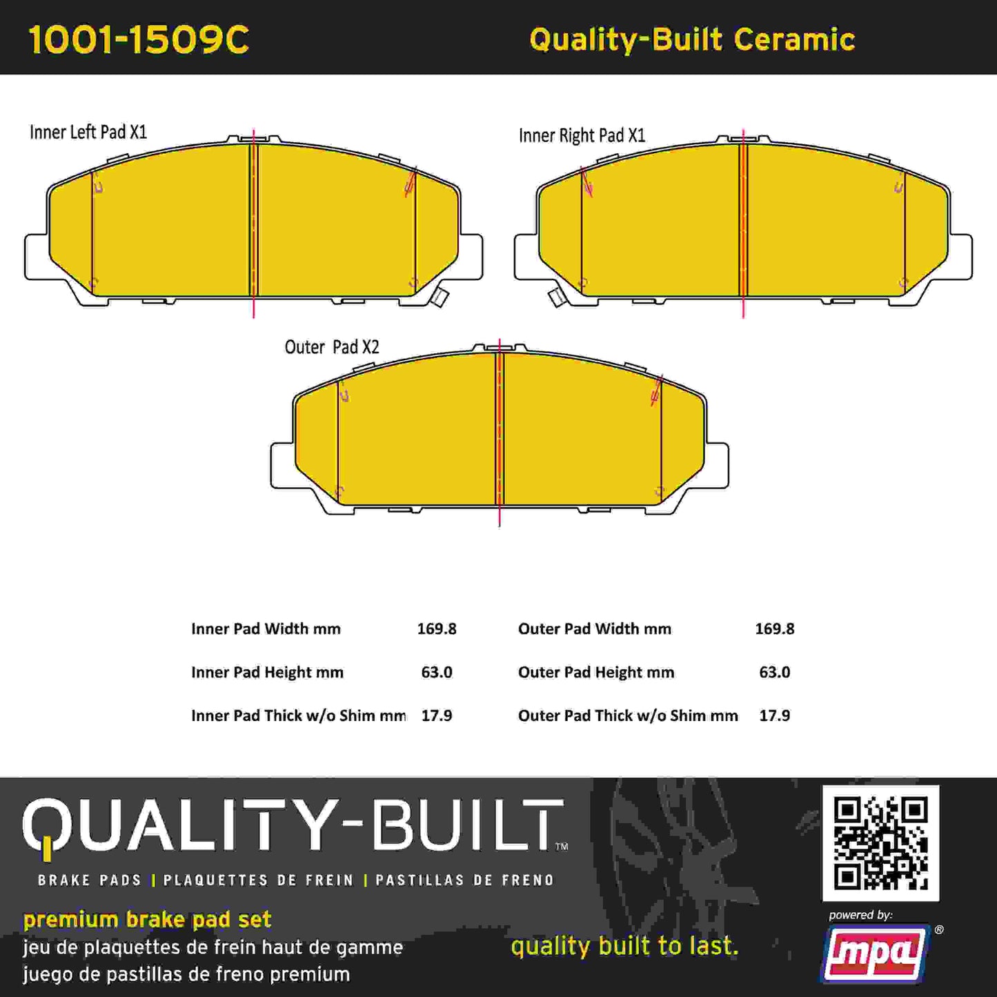 Quality-Built Quality-Built Premium Ceramic Brake Pads w/ Hardware 1001-1509C