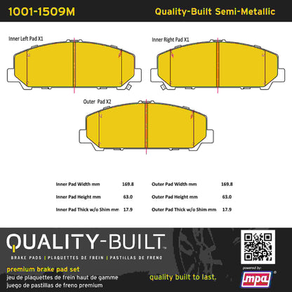 Quality-Built Quality-Built Premium Semi-Metallic Brake Pads w/ Hardware 1001-1509M