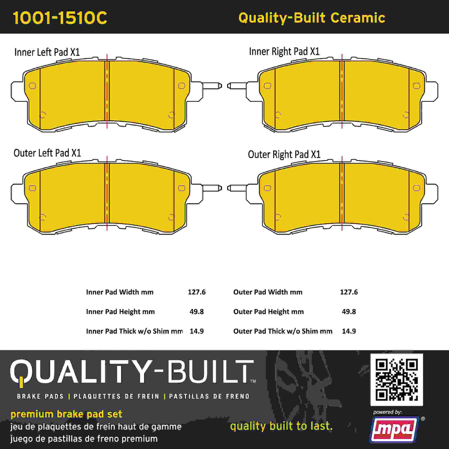 Quality-Built Quality-Built Premium Ceramic Brake Pads w/ Hardware 1001-1510C