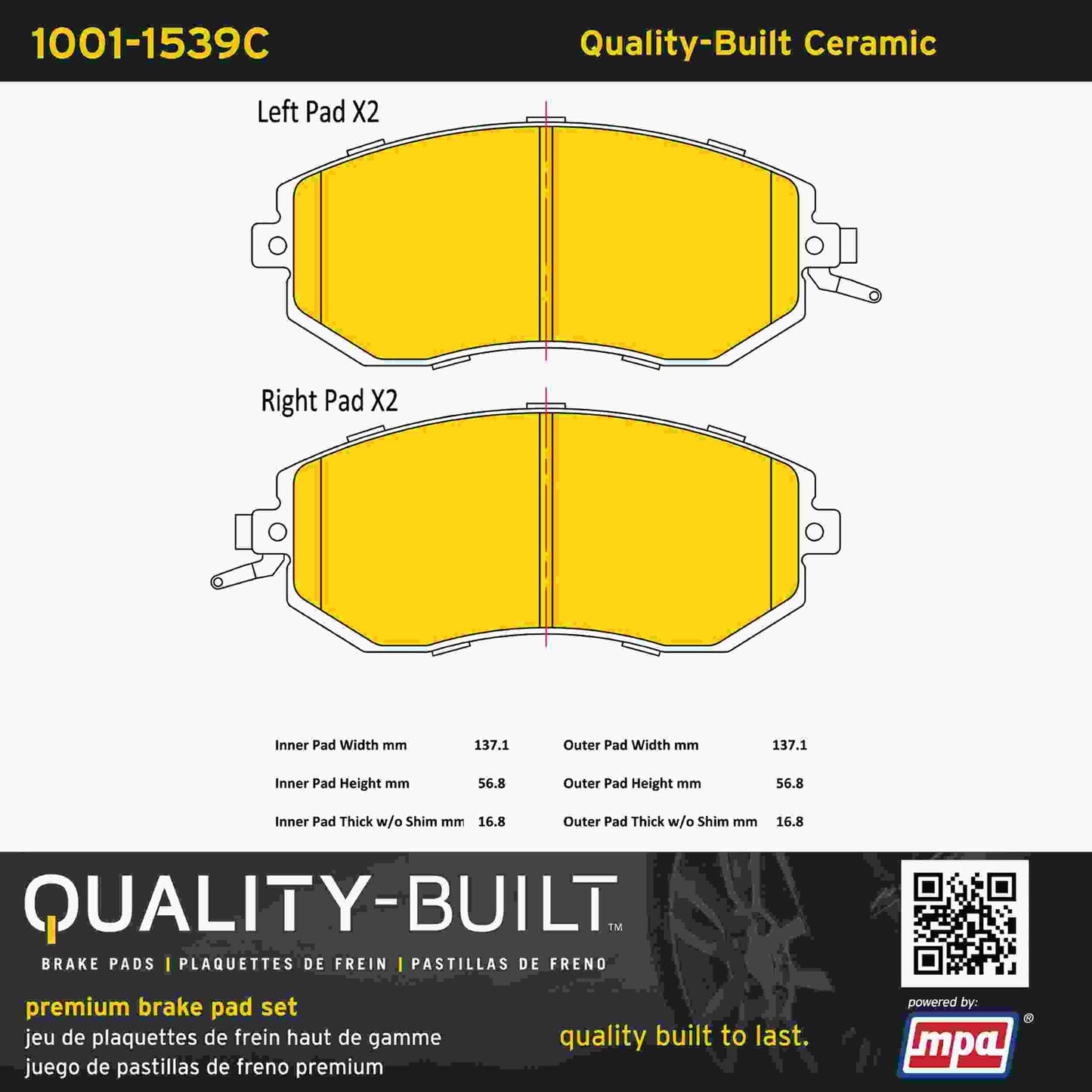 Quality-Built Quality-Built Premium Ceramic Brake Pads w/ Hardware 1001-1539C