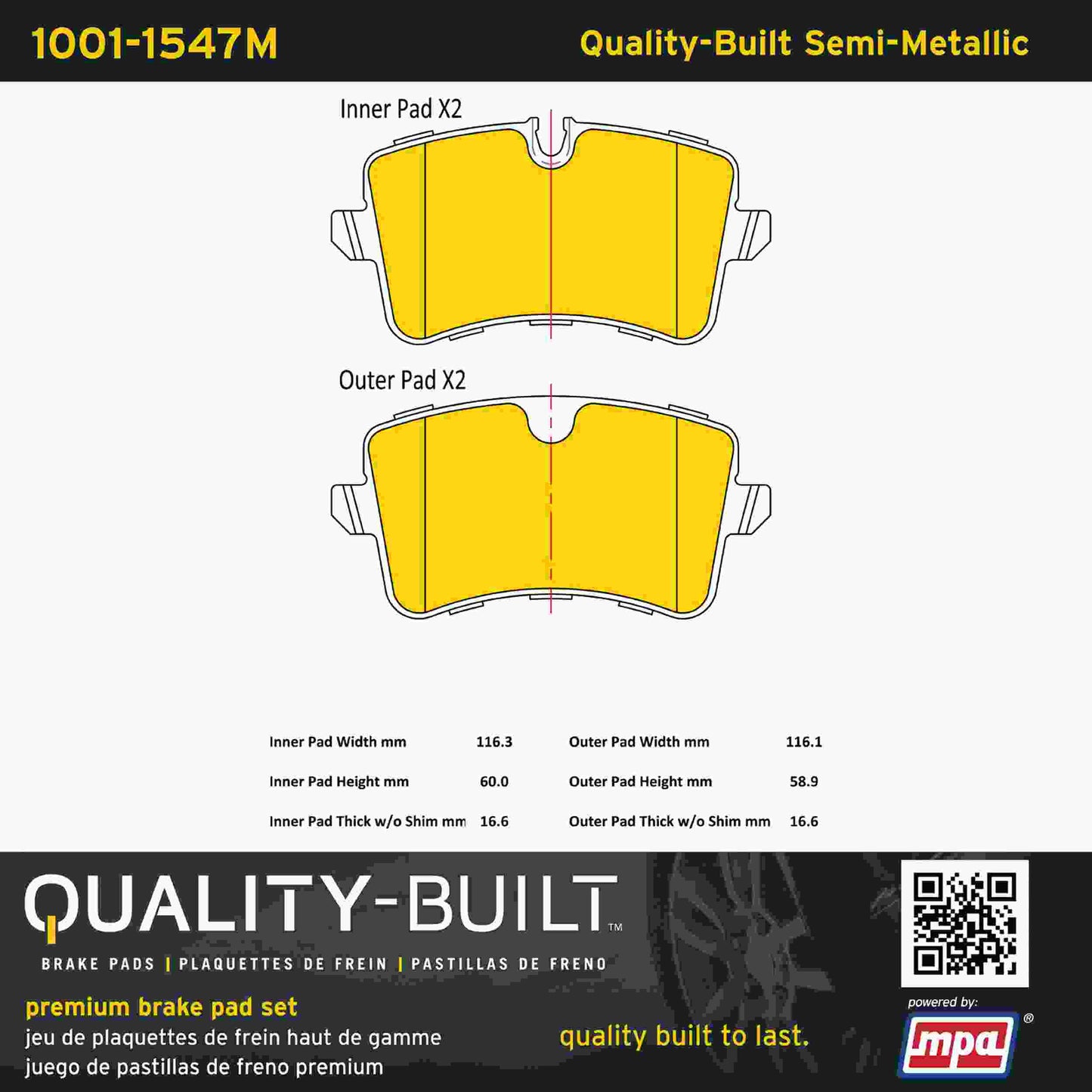 Quality-Built Quality-Built Premium Semi-Metallic Brake Pads 1001-1547M