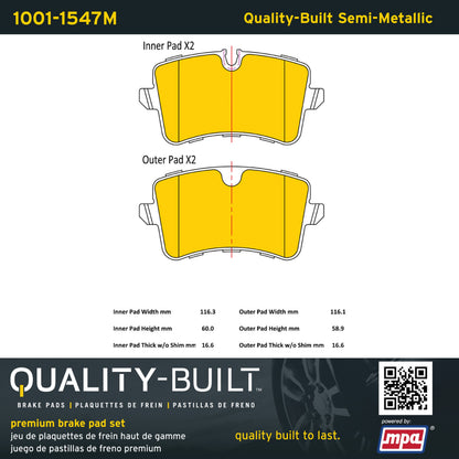 Quality-Built Quality-Built Premium Semi-Metallic Brake Pads 1001-1547M