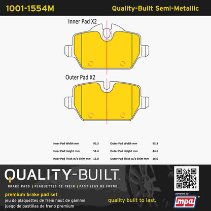 Quality-Built Quality-Built Premium Semi-Metallic Brake Pads w/ Hardware 1001-1554M