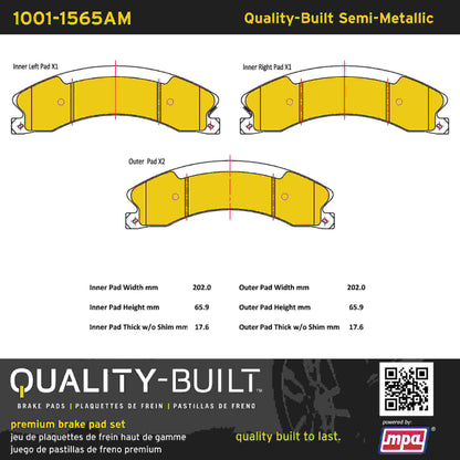 Quality-Built Quality-Built Premium Semi-Metallic Brake Pads w/ Hardware 1001-1565AM