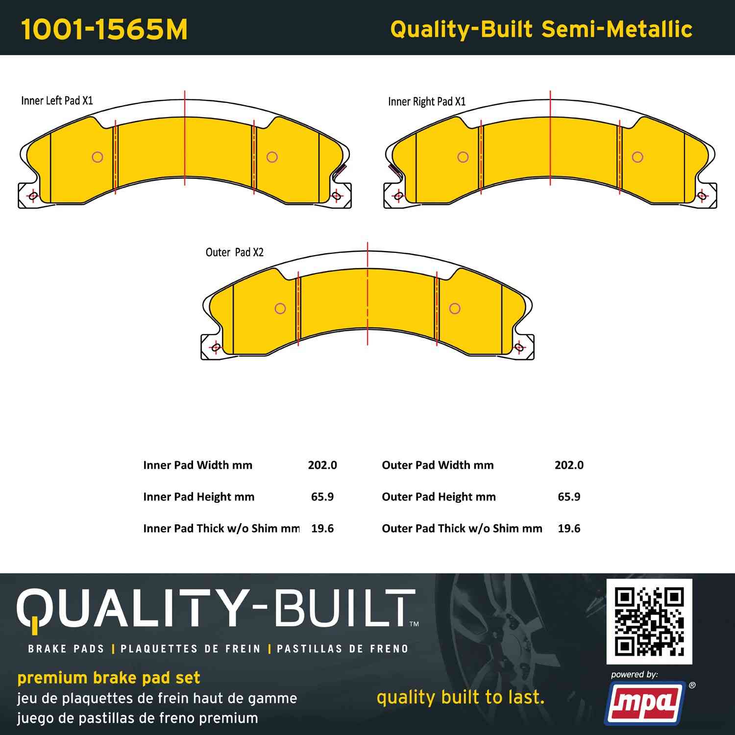 Quality-Built Quality-Built Premium Semi-Metallic Brake Pads w/ Hardware 1001-1565M