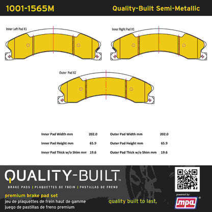 Quality-Built Quality-Built Premium Semi-Metallic Brake Pads w/ Hardware 1001-1565M