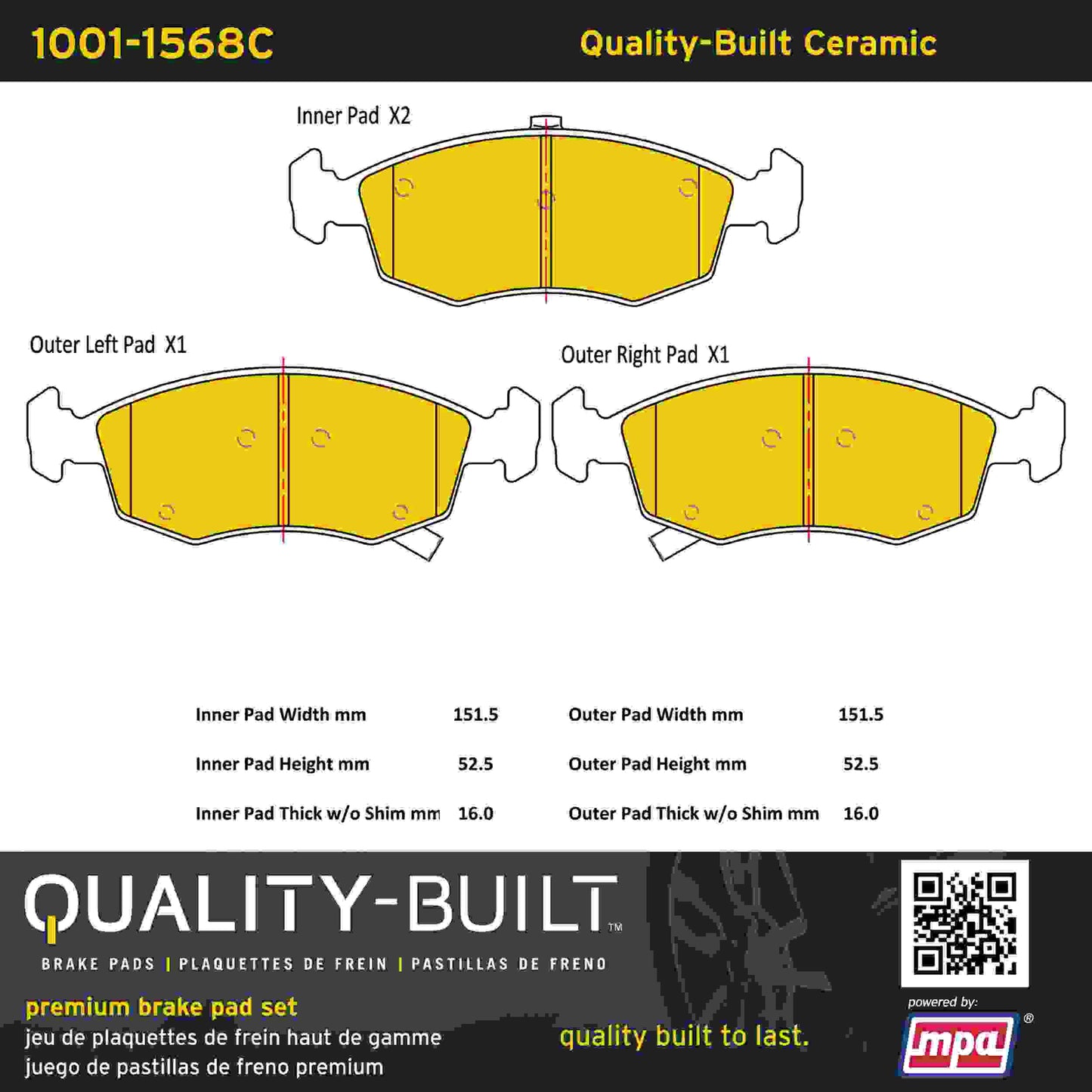 Quality-Built Quality-Built Premium Ceramic Brake Pads w/ Hardware 1001-1568C
