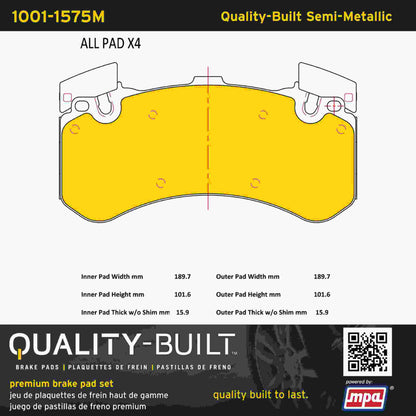 Quality-Built Quality-Built Premium Semi-Metallic Brake Pads w/ Hardware 1001-1575M