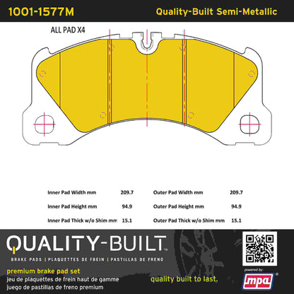 Quality-Built Quality-Built Premium Semi-Metallic Brake Pads w/ Hardware 1001-1577M