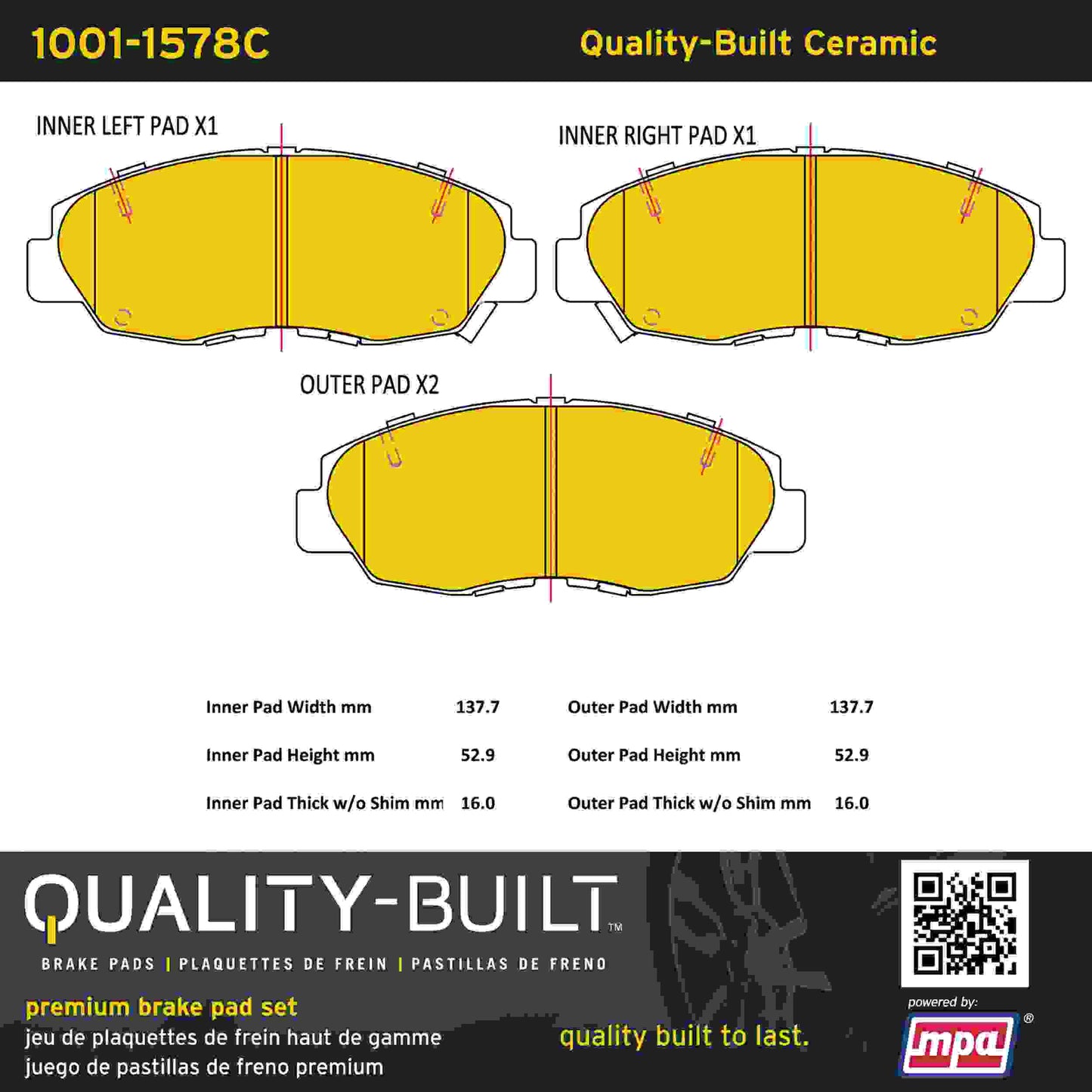 Quality-Built Quality-Built Premium Ceramic Brake Pads w/ Hardware 1001-1578C