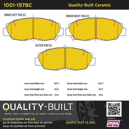 Quality-Built Quality-Built Premium Ceramic Brake Pads w/ Hardware 1001-1578C
