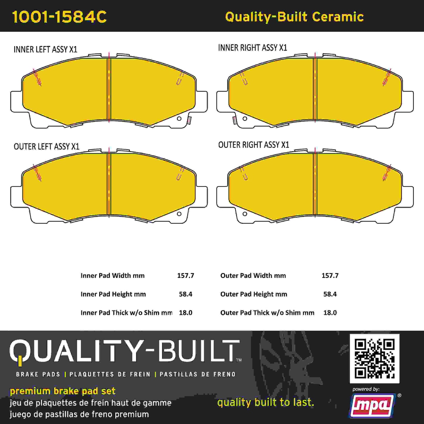 Quality-Built Quality-Built Premium Ceramic Brake Pads w/ Hardware 1001-1584C