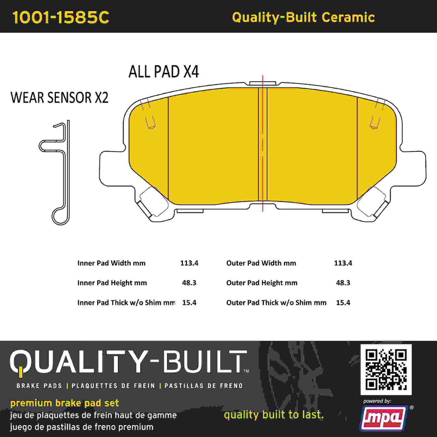 Quality-Built Quality-Built Premium Ceramic Brake Pads w/ Hardware 1001-1585C